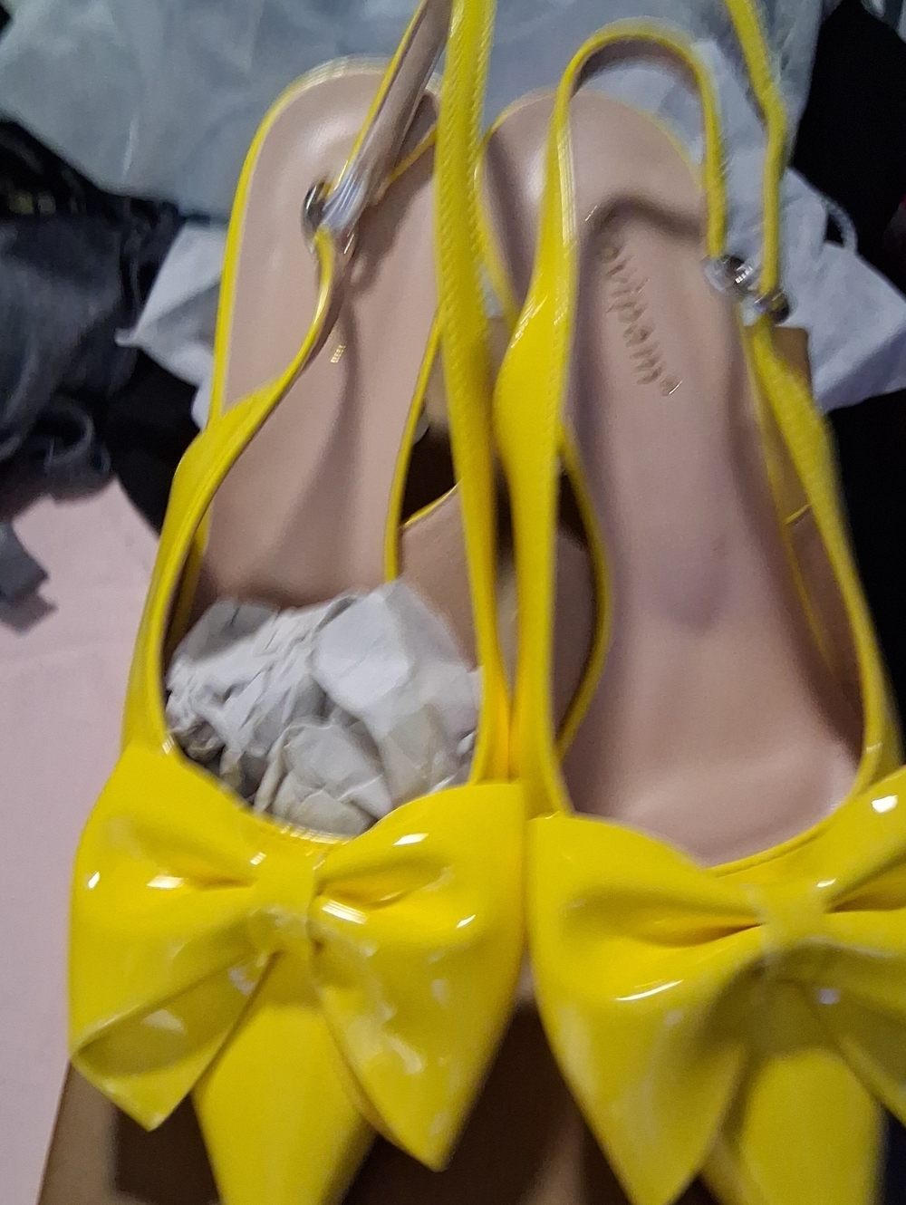 Women’s Yellow Patent Bow Slingback Pumps
